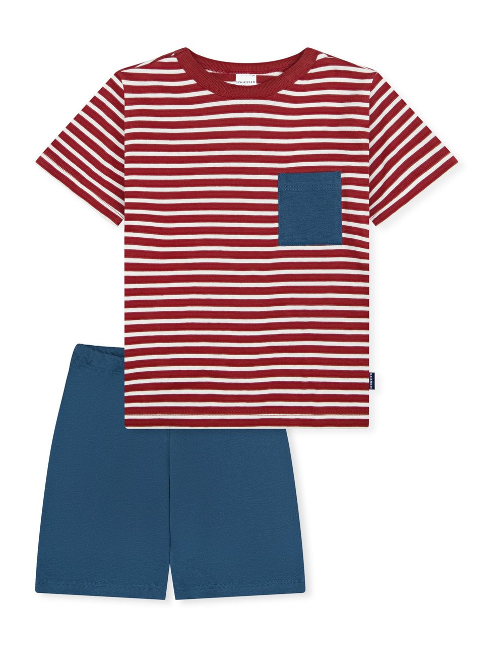 Thumbnail - Schiesser Pyjama Jungen Baumwolle rot gestreift, 140