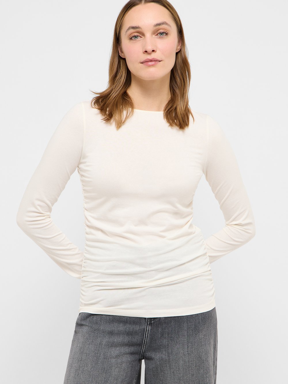 Mustang Langarmshirt Damen Baumwolle weiß, L