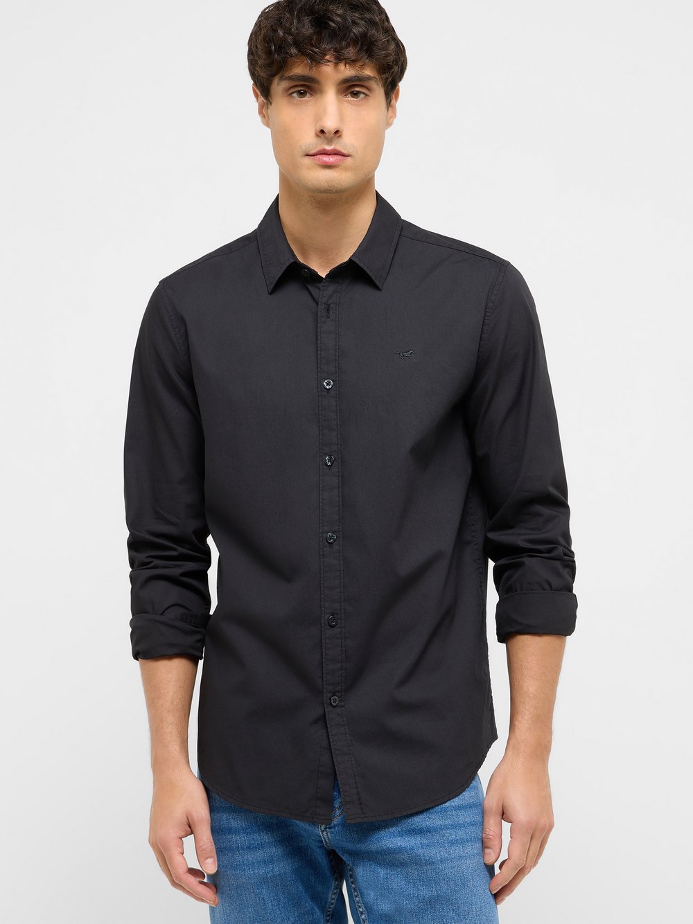 Mustang Hemd Herren Slim Fit Baumwolle schwarz, L