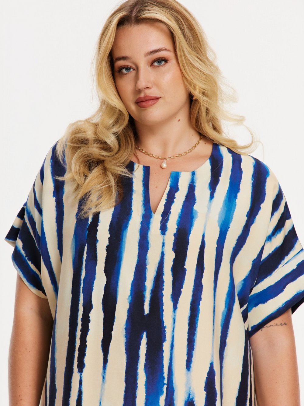 YOEK Kaftan Damen Lyocell blau bedruckt, 38-40