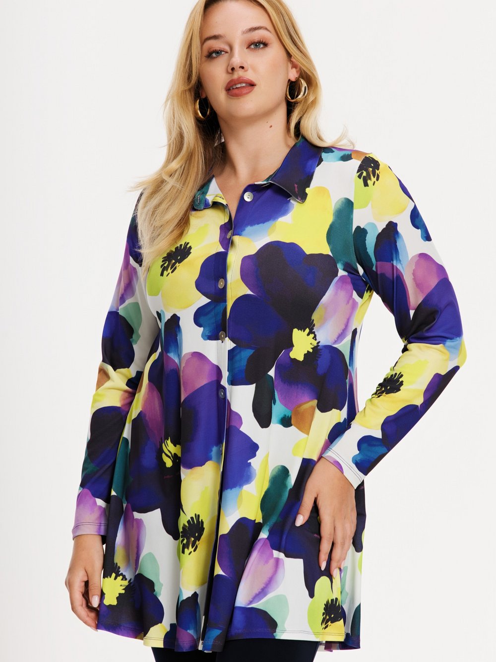 YOEK Bluse Damen lila bedruckt, 46-48