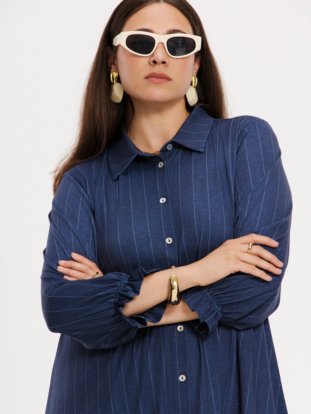 YOEK Bluse Damen blau bedruckt, 46-48