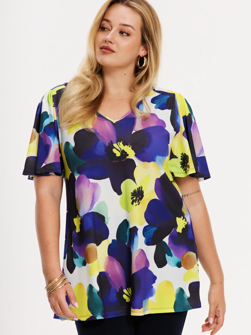 Thumbnail - YOEK Tunika Damen lila bedruckt, 54-56