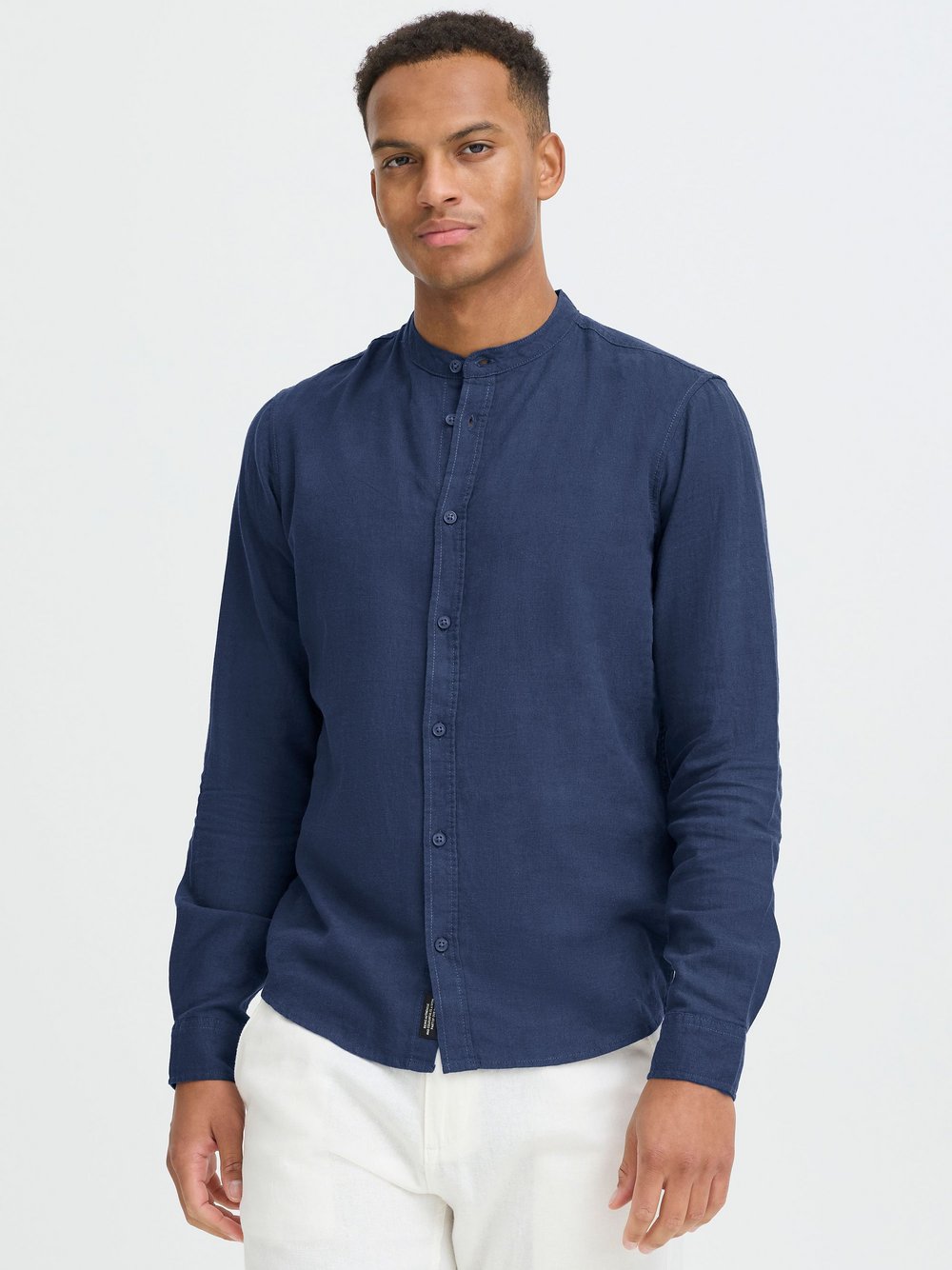 BLEND Leinenhemd Herren Regular Fit blau, L