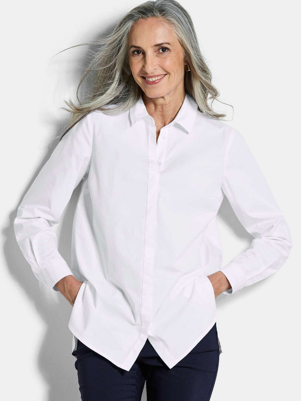 Goldner Hemdblusen Damen Baumwolle weiß, 44