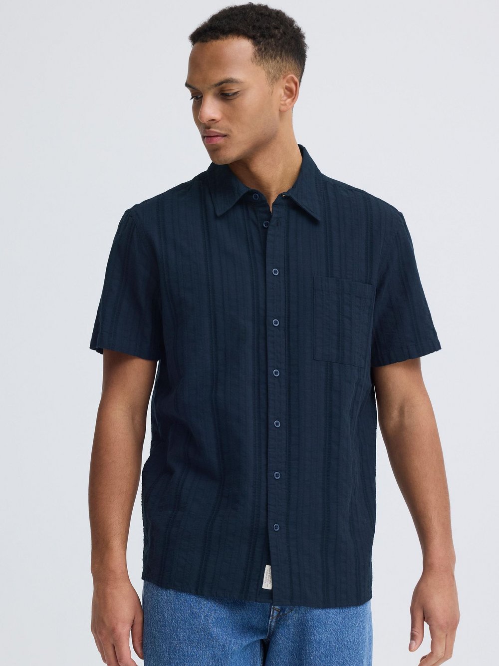 BLEND Kurzarmhemd Herren Baumwolle blau strukturiert, XXXL