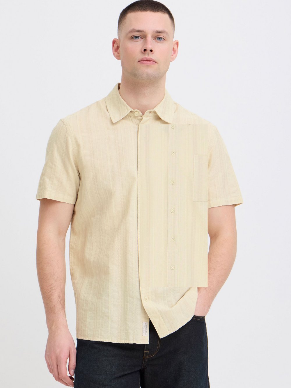 BLEND Kurzarmhemd Herren Baumwolle beige strukturiert, XXL