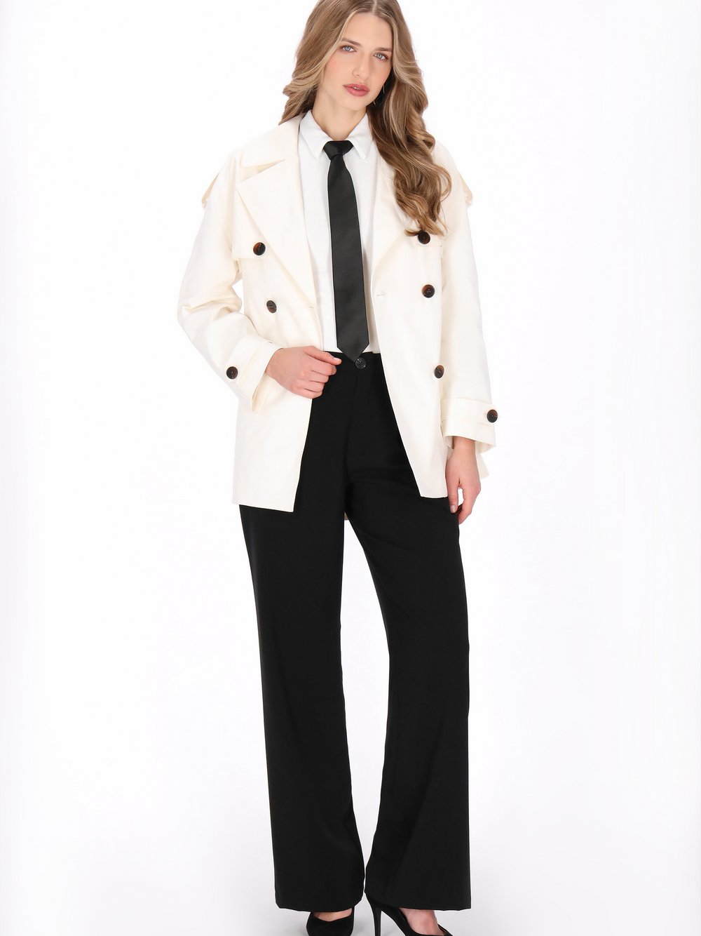 Dreimaster Mantel Damen weiß, L