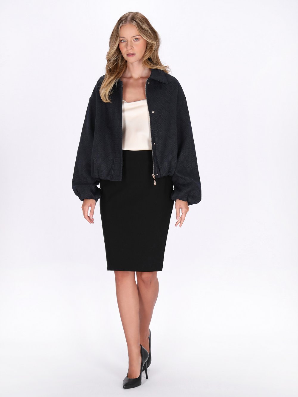 Dreimaster Jacke Damen blau strukturiert, S