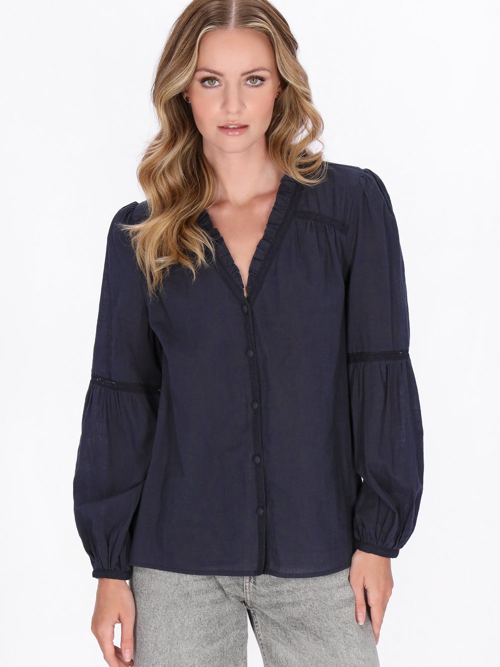 VAN GRAAF Dreimaster Damen Marine Bluse Baumwolle Blau, Klein