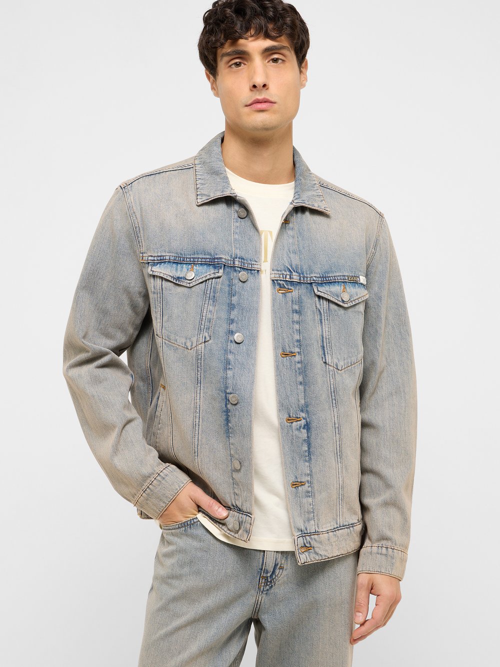 Mustang Jeansjacke Herren Baumwolle blau gemustert, XXL