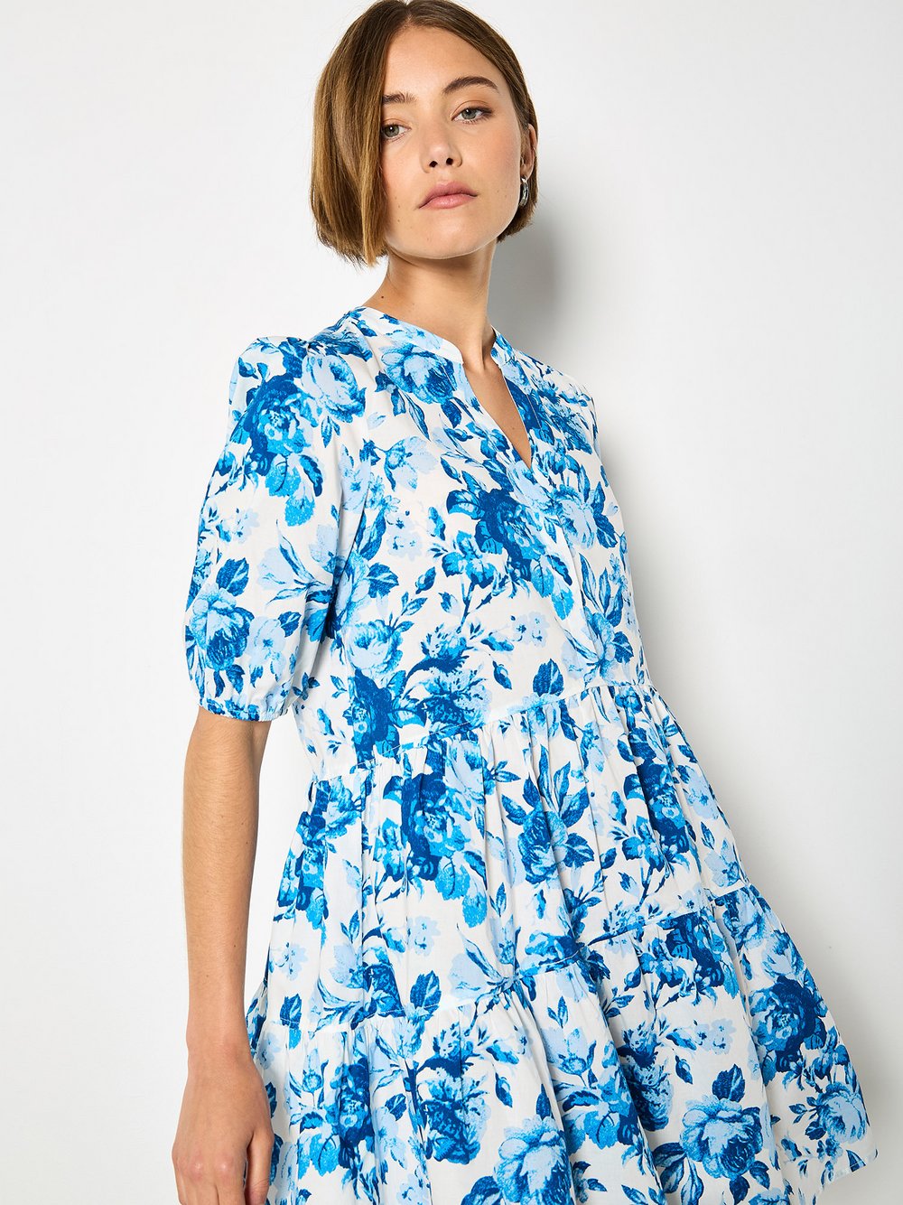 Thumbnail - Apricot Minikleid Damen Baumwolle blau gemustert, 40