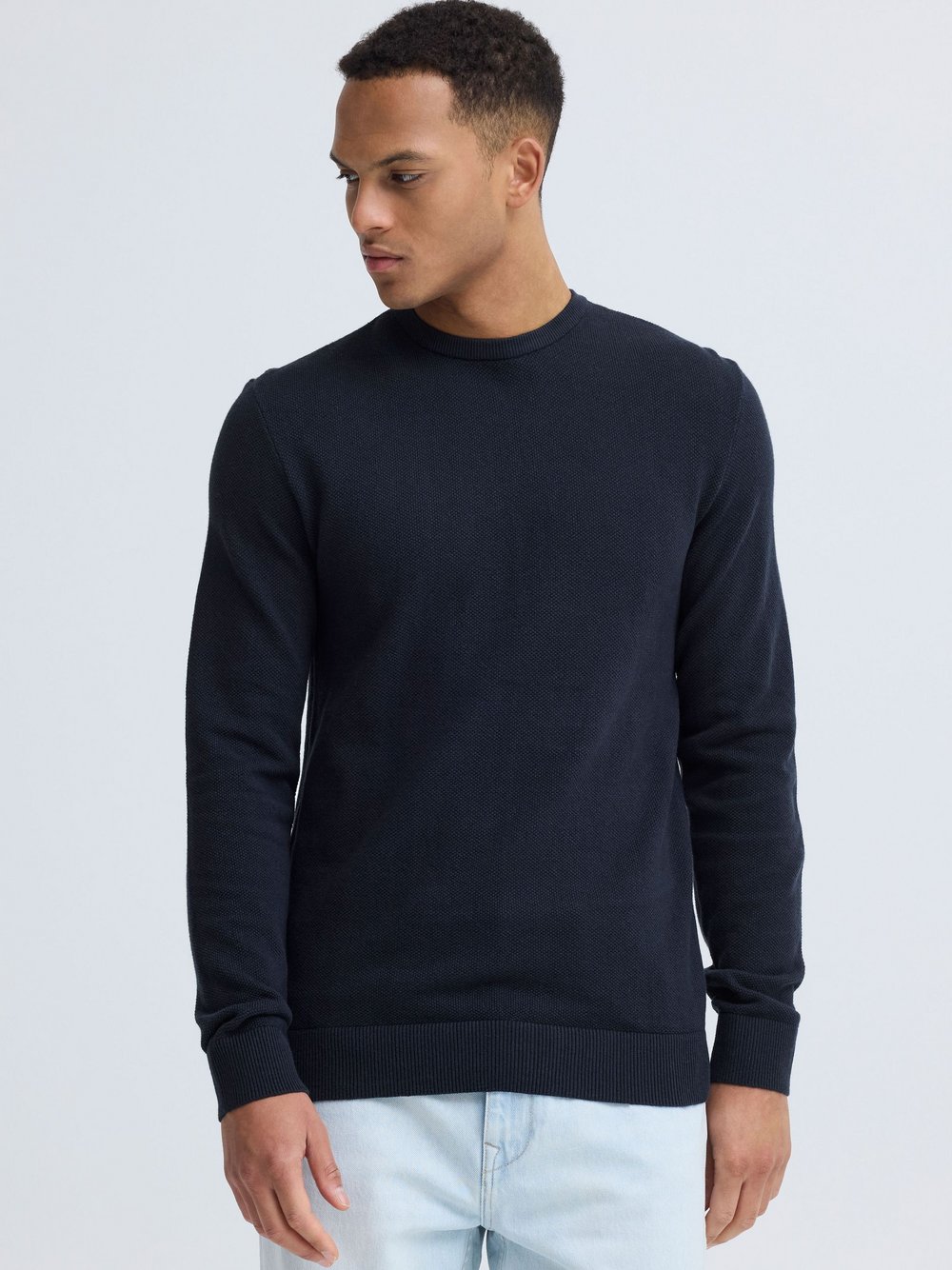 BLEND Strickpullover Herren Baumwolle blau strukturiert, M