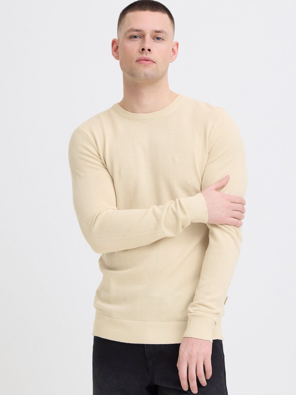 BLEND Strickpullover Herren Baumwolle beige strukturiert, XXL