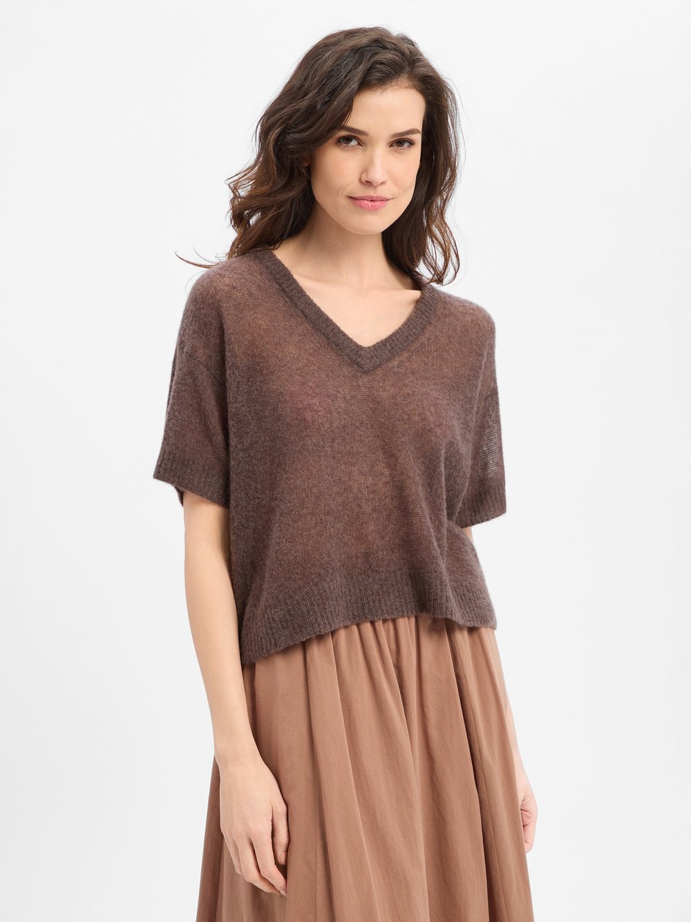 american vintage Strickpullover mit Kaschmiranteil Damen Lyocell braun meliert, M/L