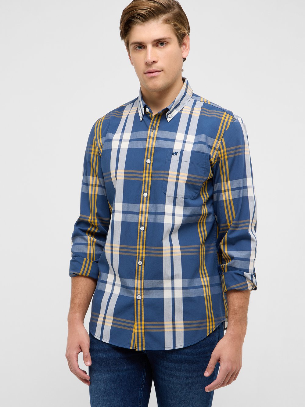 Mustang Hemd Herren Regular Fit Baumwolle blau kariert, XXXL