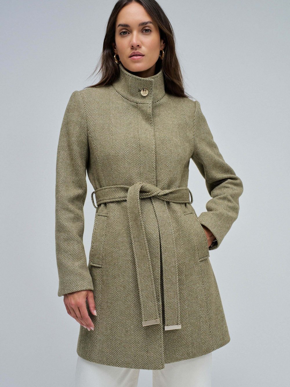 Salsa Jeans Wollmantel Damen Wolle grün strukturiert, M