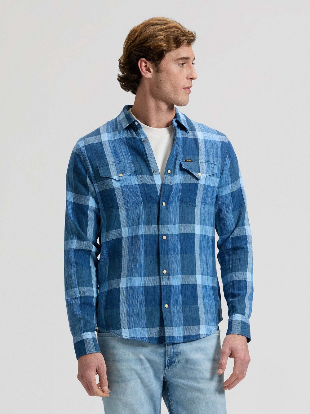 Thumbnail - Lee Langarmhemd Herren Regular Fit Baumwolle blau kariert, M