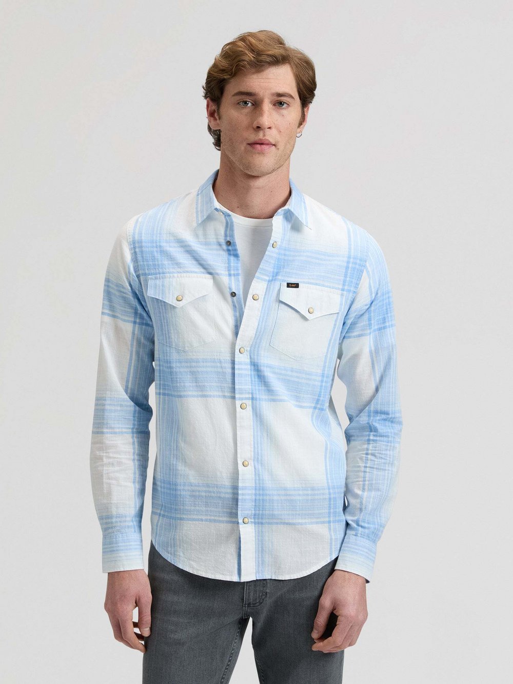 Lee Langarmhemd Herren Regular Fit Baumwolle weiß kariert, M
