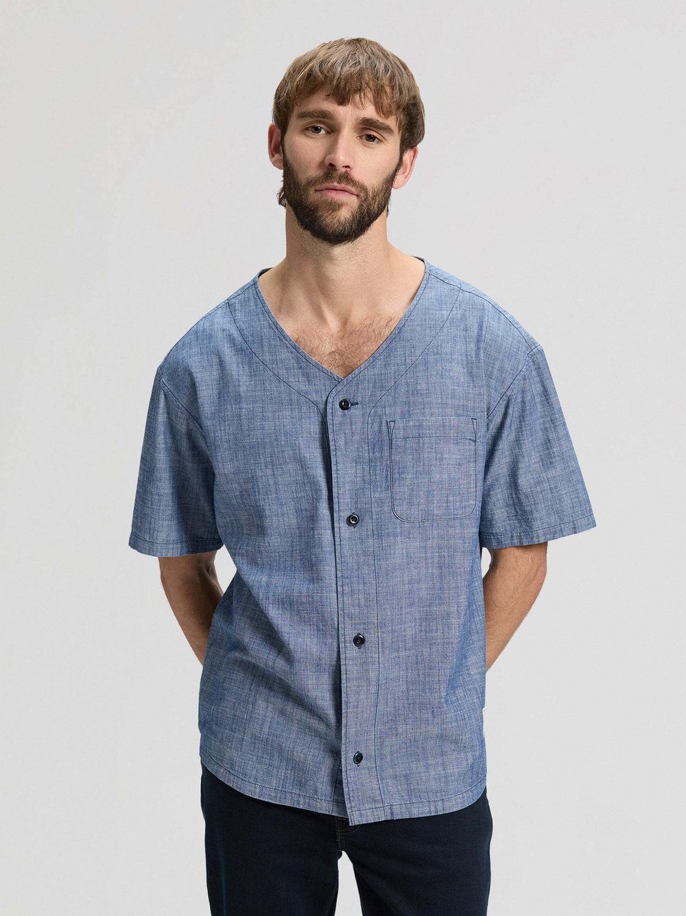 Lee Kurzarmhemd Herren Comfort Fit Baumwolle blau, L