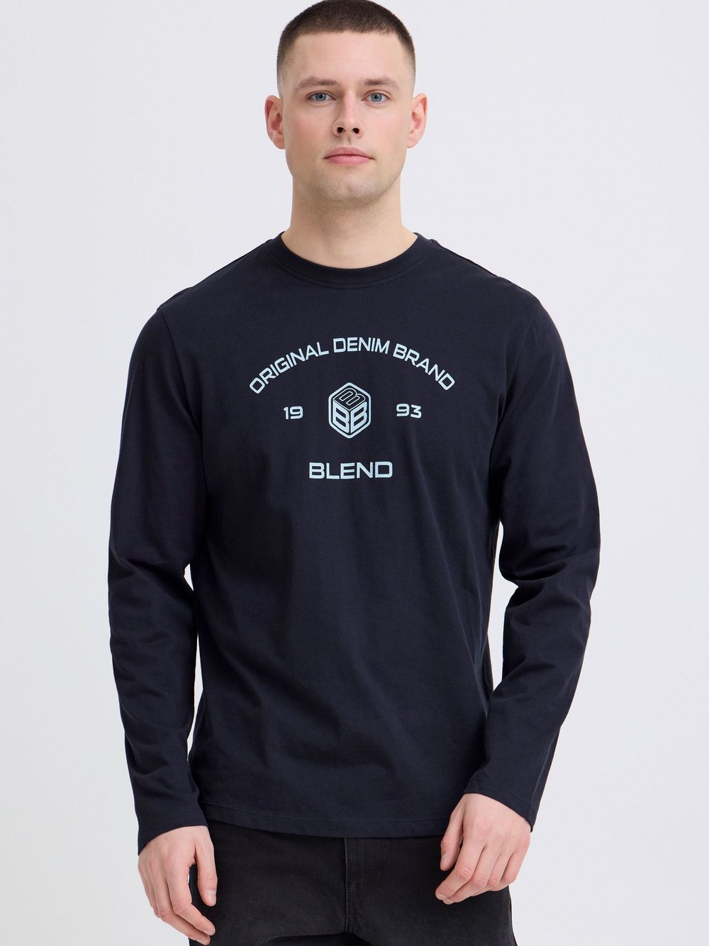 BLEND Langarmshirt Herren Baumwolle blau, L