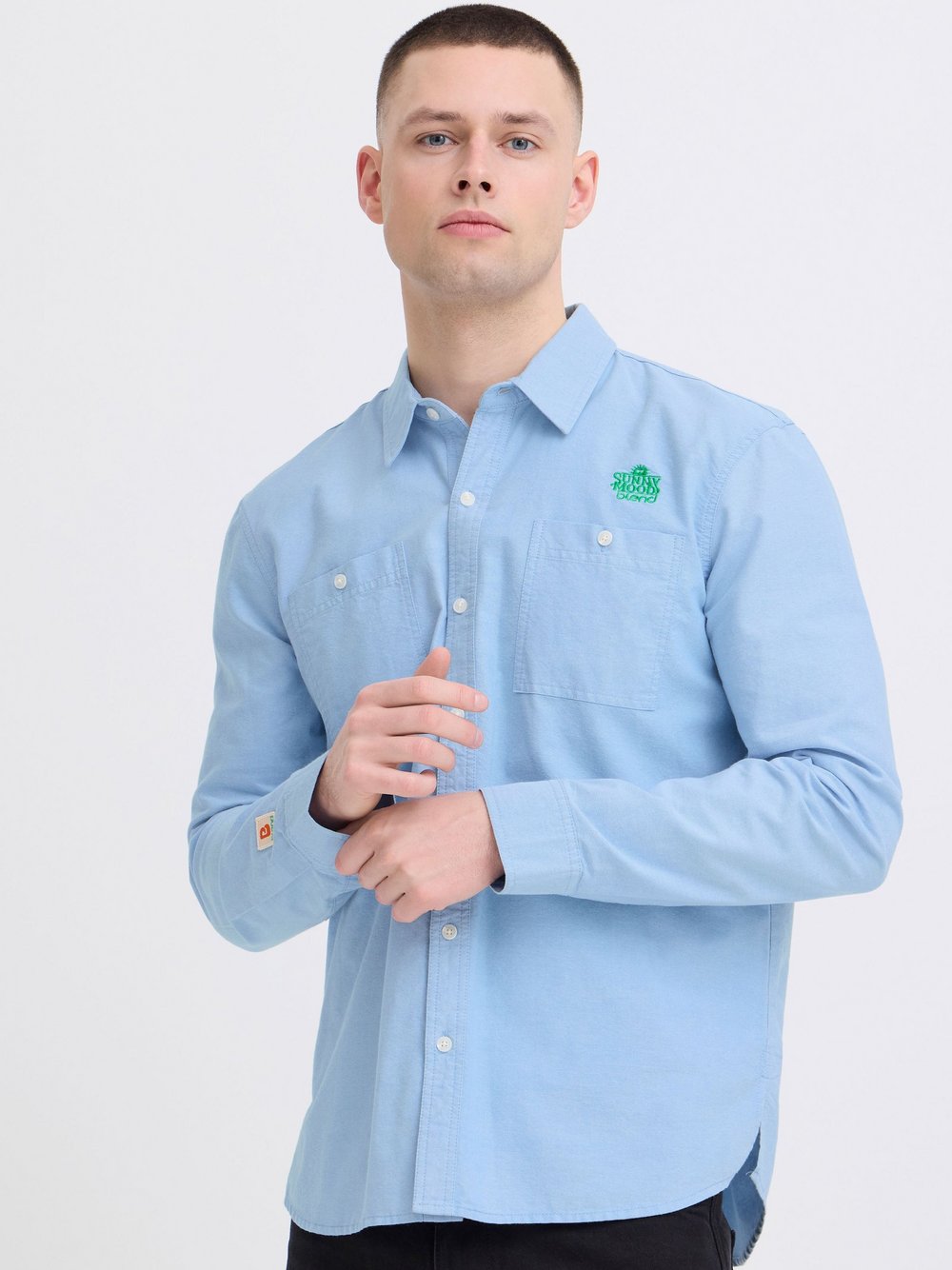 BLEND Langarmhemd Herren Regular Fit Baumwolle blau, S