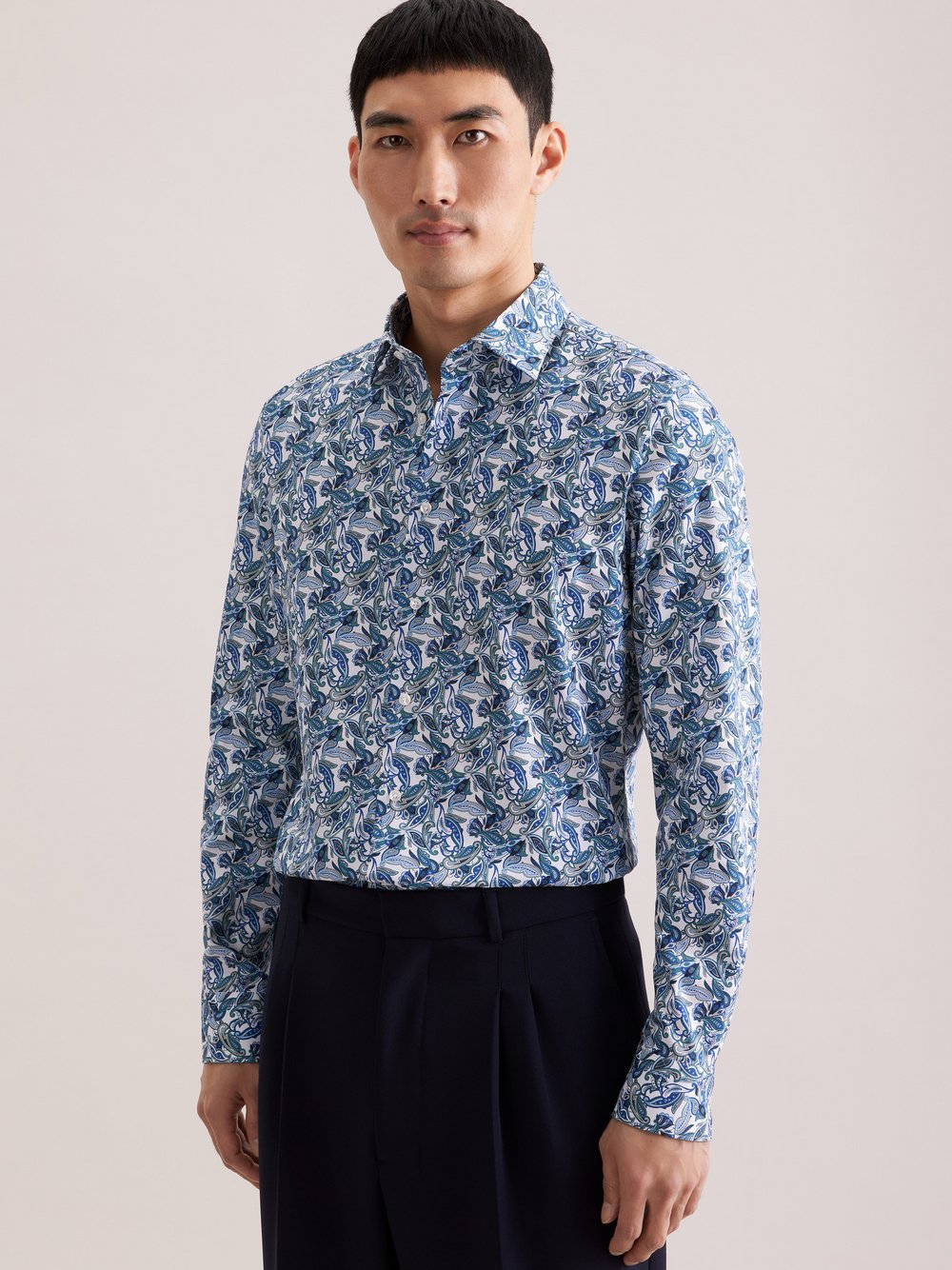 Thumbnail - Seidensticker Hemd Herren Slim Fit Baumwolle blau bedruckt, 37