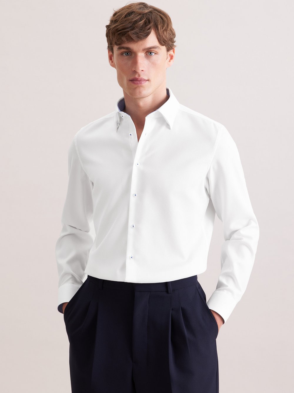 Seidensticker Business Hemd Herren Slim Fit Baumwolle weiß strukturiert, 37