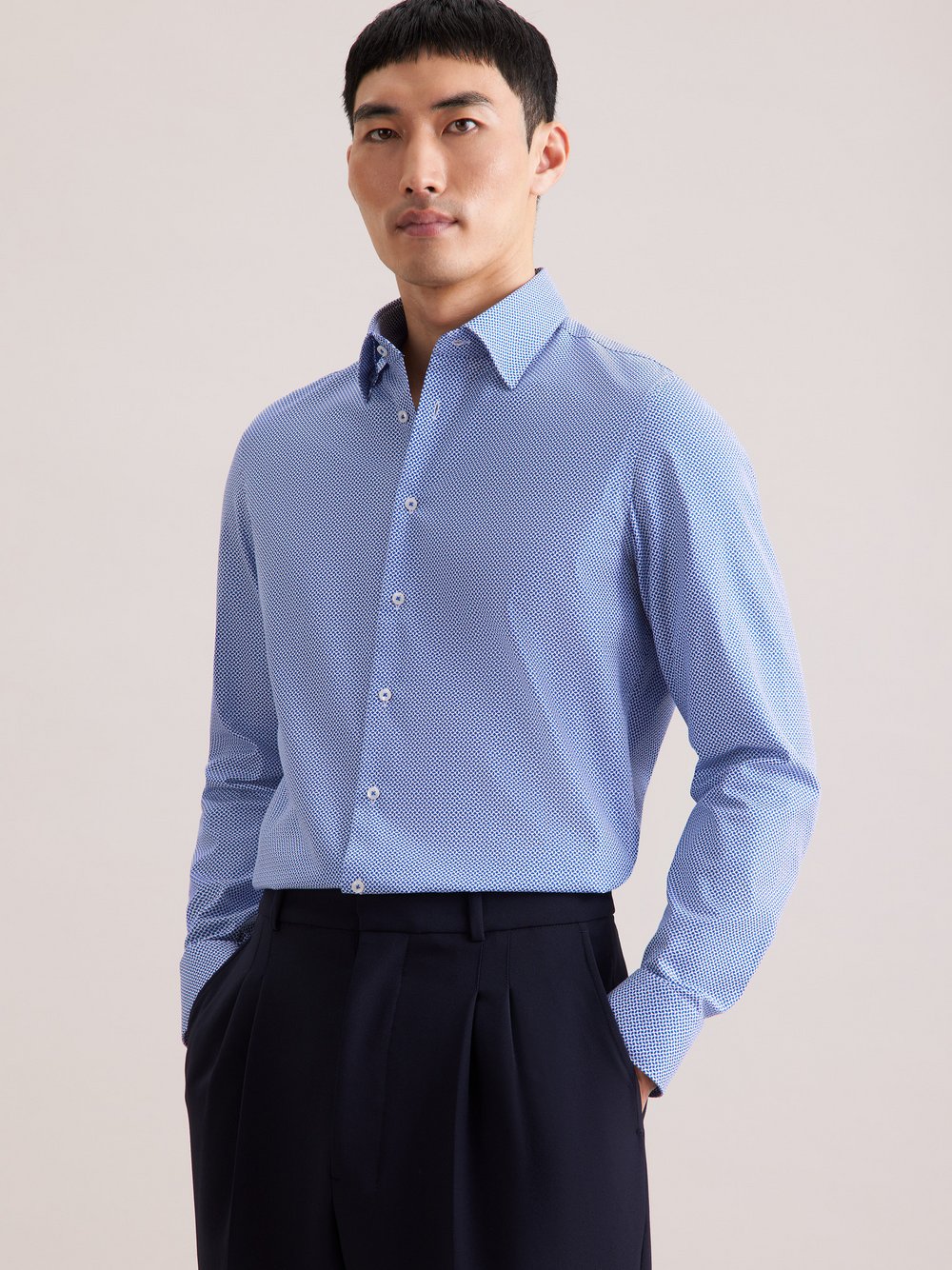 Seidensticker Business Hemd Herren Slim Fit Baumwolle blau bedruckt, 41