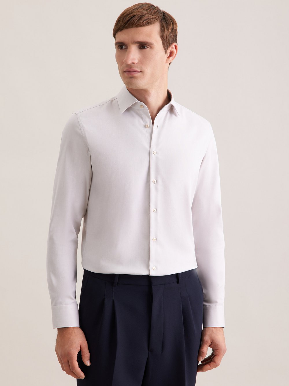 Seidensticker Business Hemd Herren Slim Fit Baumwolle beige strukturiert, 39