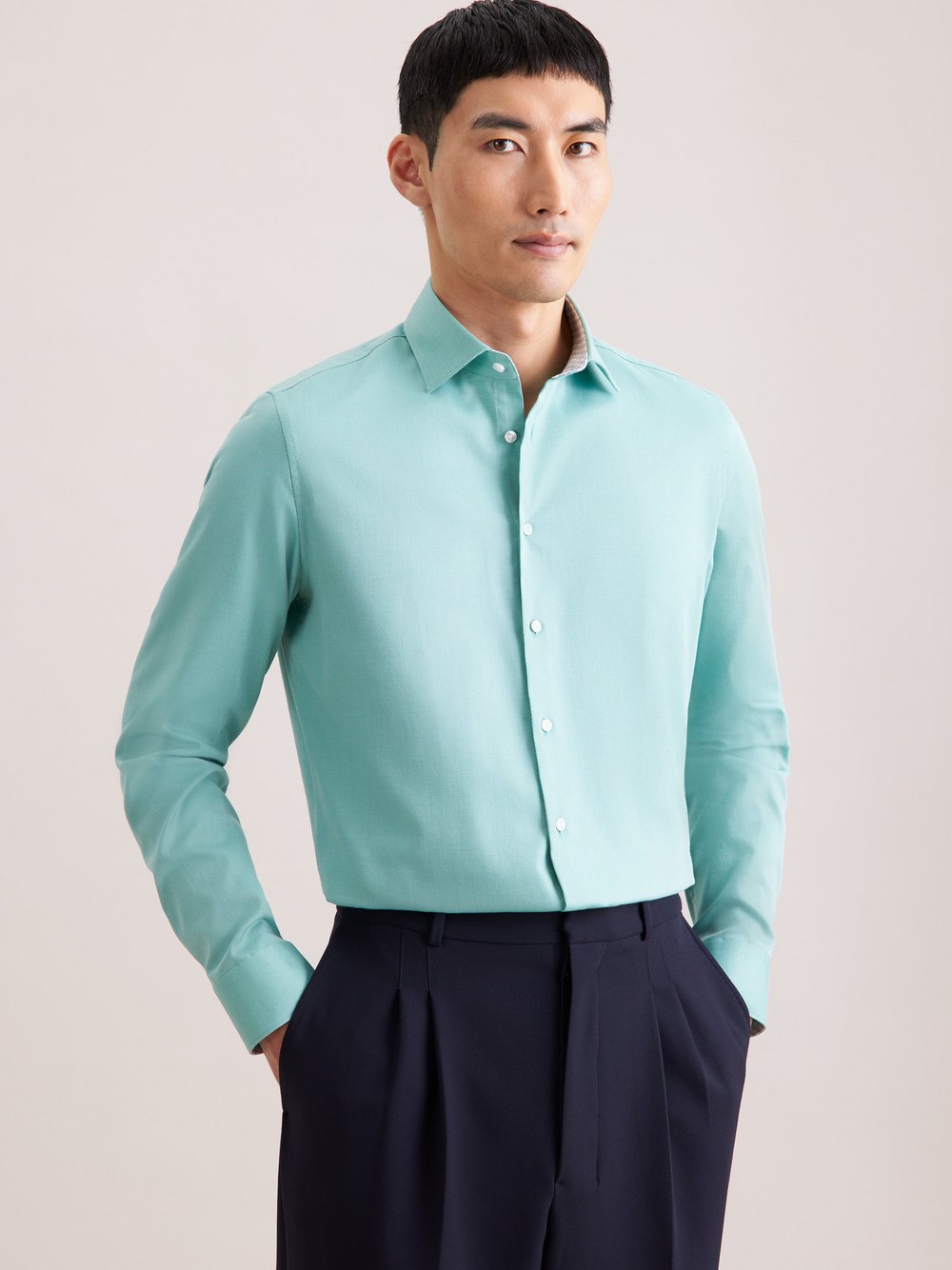 Seidensticker Business Hemd Herren Slim Fit Baumwolle grün strukturiert, 39