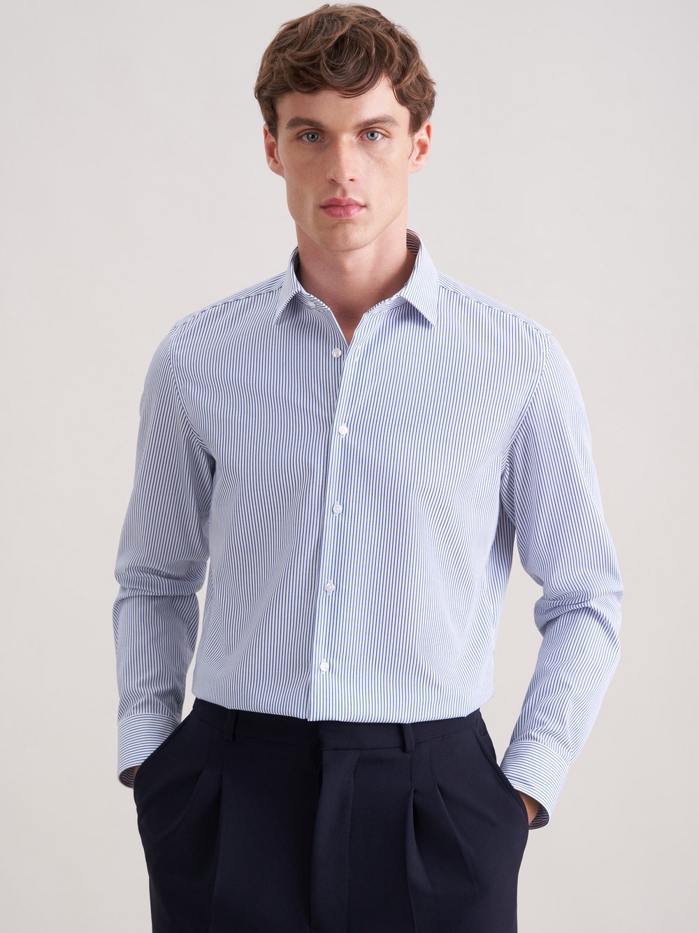 Thumbnail - Seidensticker Business Hemd Herren Slim Fit Baumwolle blau gestreift, 38