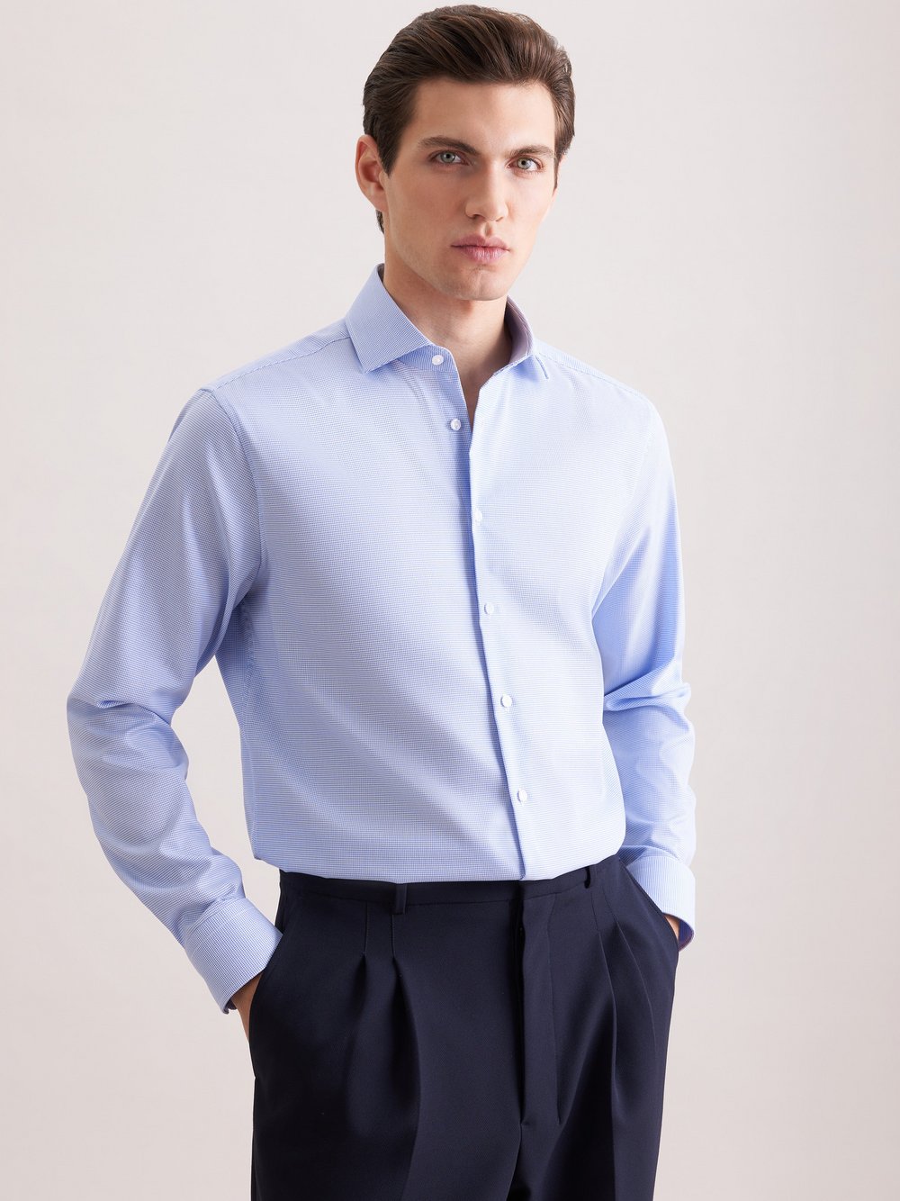 Thumbnail - Seidensticker Business Hemd Herren Regular Fit Baumwolle blau strukturiert, 43