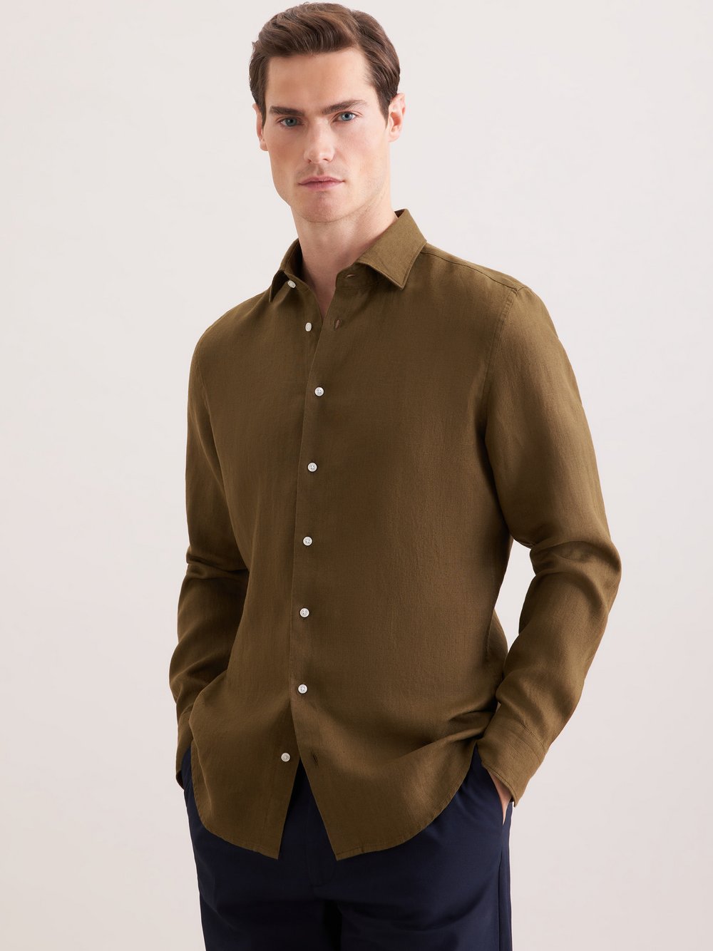 Seidensticker Leinenhemd Herren Slim Fit grün, 41