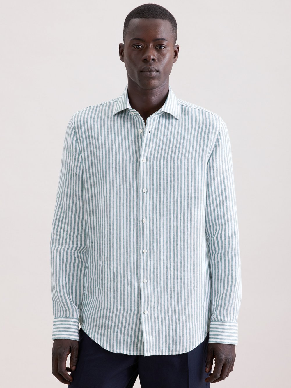 Seidensticker Leinenhemd Herren Slim Fit blau gestreift, 38