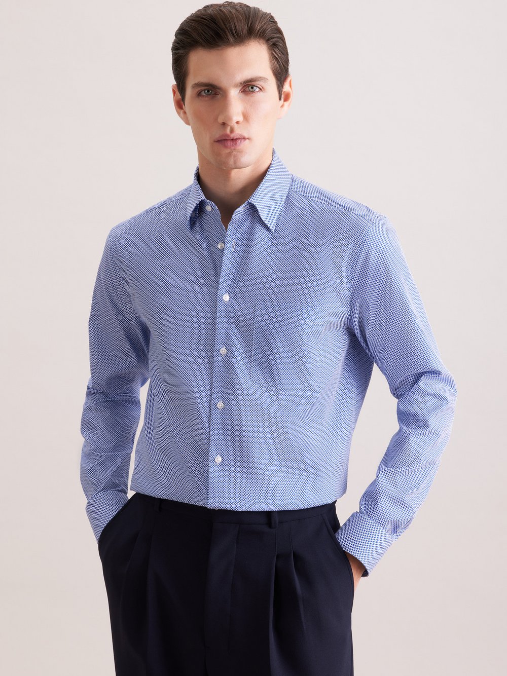 Seidensticker Business Hemd Herren Regular Fit Baumwolle blau bedruckt, 45