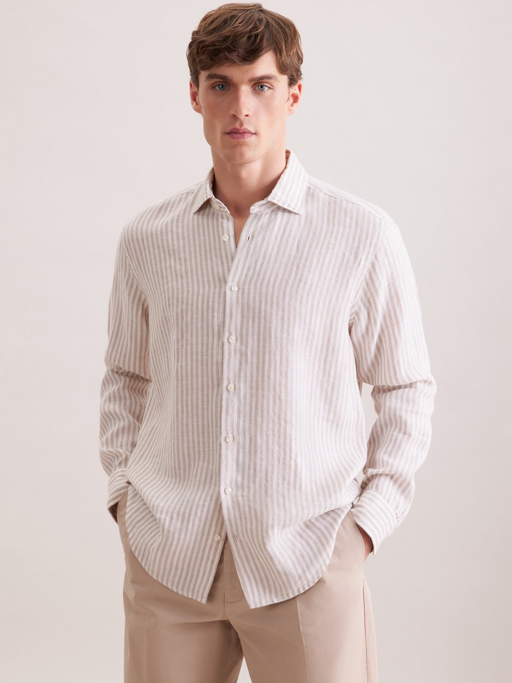 Seidensticker Leinenhemd Herren Regular Fit mehrfarbig gestreift, 48