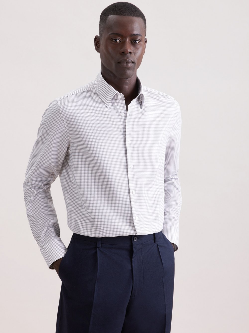 Seidensticker Business Hemd Herren Slim Fit Baumwolle beige kariert, 44