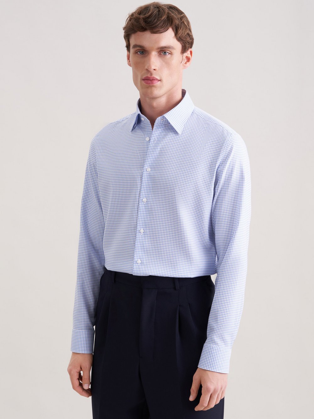 Seidensticker Business Hemd Herren Slim Fit Baumwolle blau kariert, 38