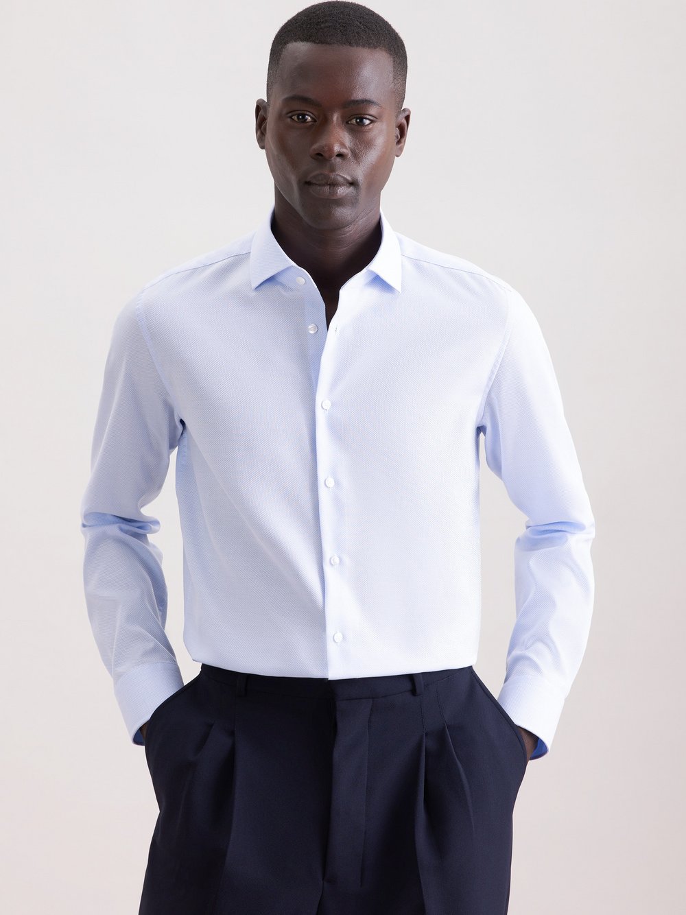 Seidensticker Business Hemd Herren Super Slim Fit Baumwolle blau strukturiert, 43