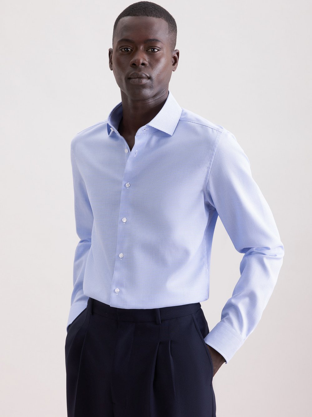 Seidensticker Business Hemd Herren Slim Fit Baumwolle blau strukturiert, 38