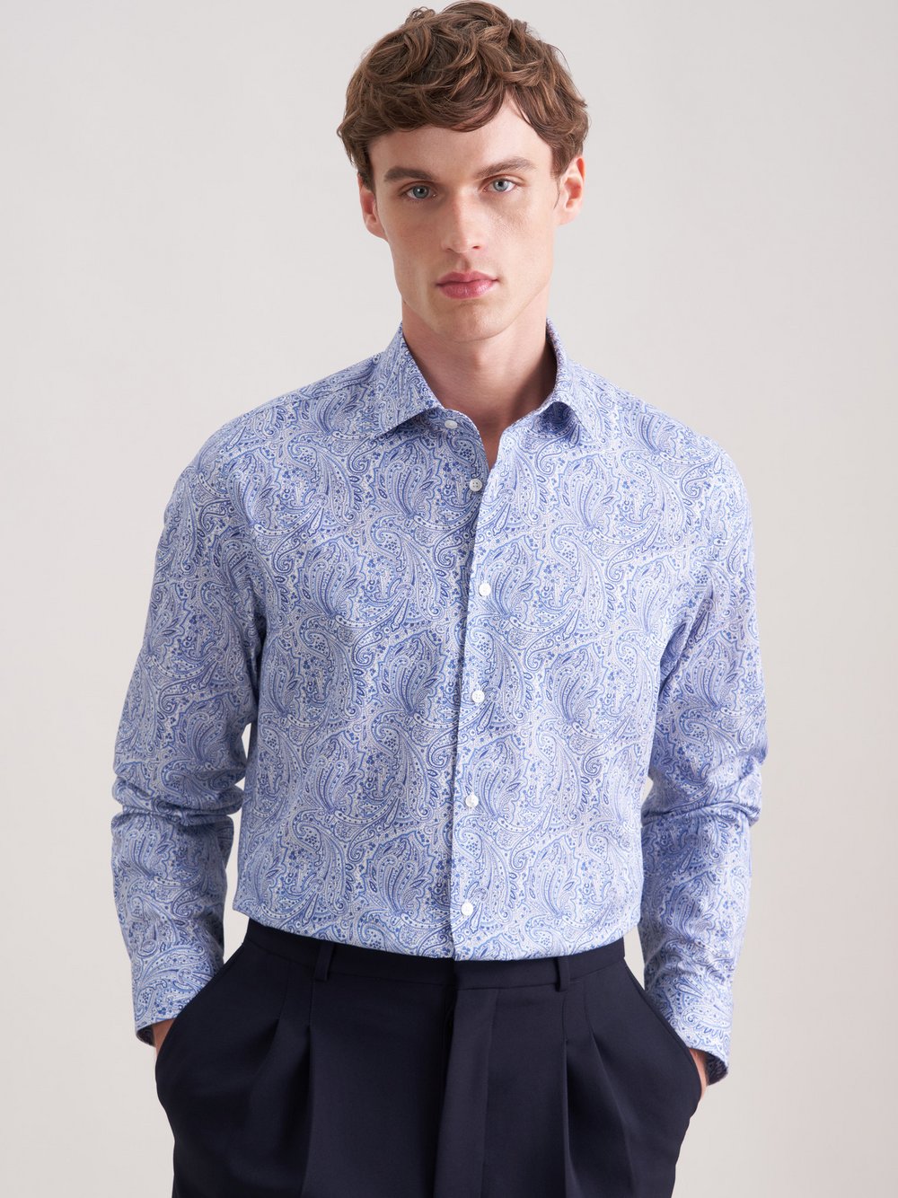 Seidensticker Business Hemd Herren Slim Fit Baumwolle blau bedruckt, 41