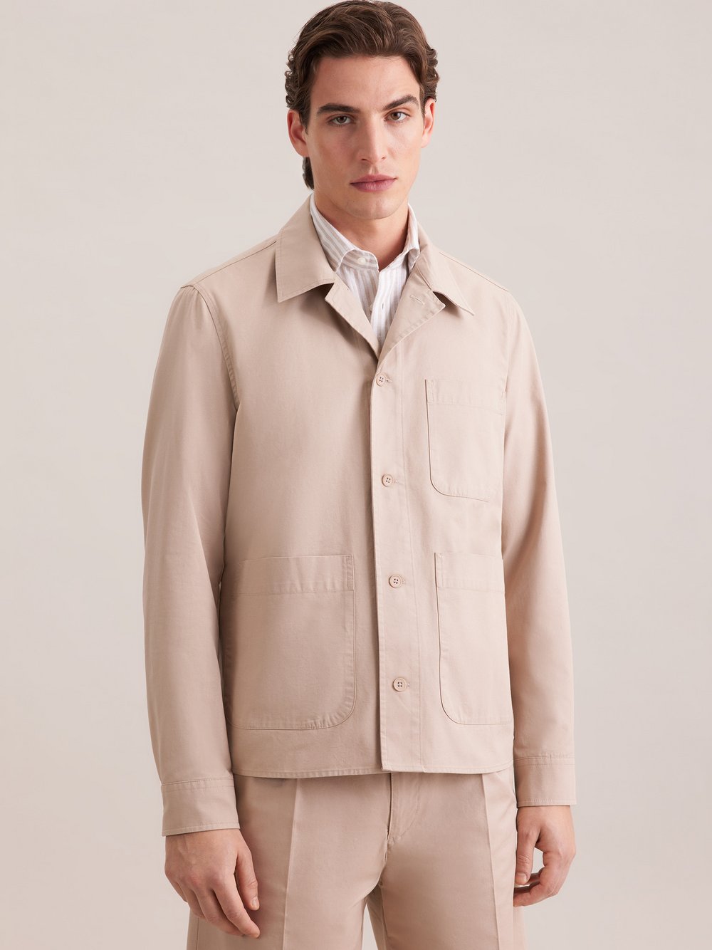 Thumbnail - Seidensticker Hemdjacke Herren Regular Fit Baumwolle beige, M