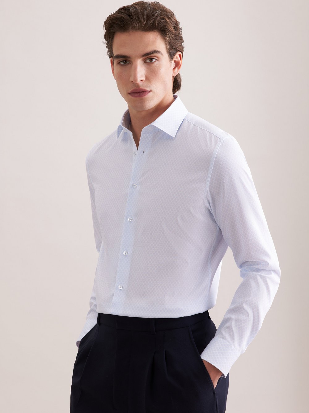 Thumbnail - Seidensticker Business Hemd Herren Slim Fit Baumwolle blau bedruckt, 39