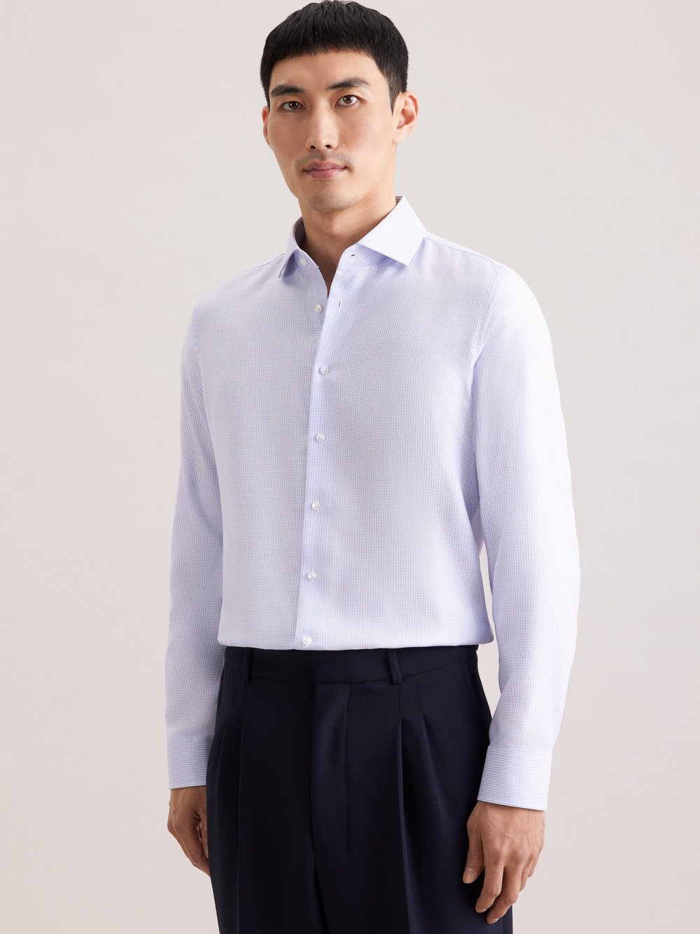 Thumbnail - Seidensticker Business Hemd Herren Slim Fit Baumwolle blau strukturiert, 42