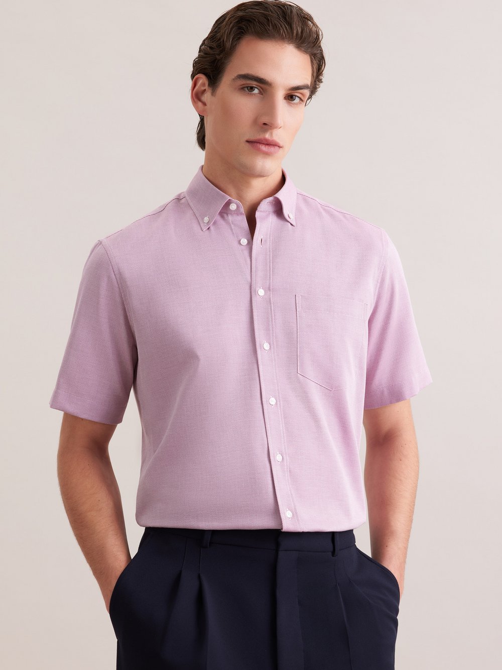 Seidensticker Business Hemd Herren Regular Fit Baumwolle pink strukturiert, 46