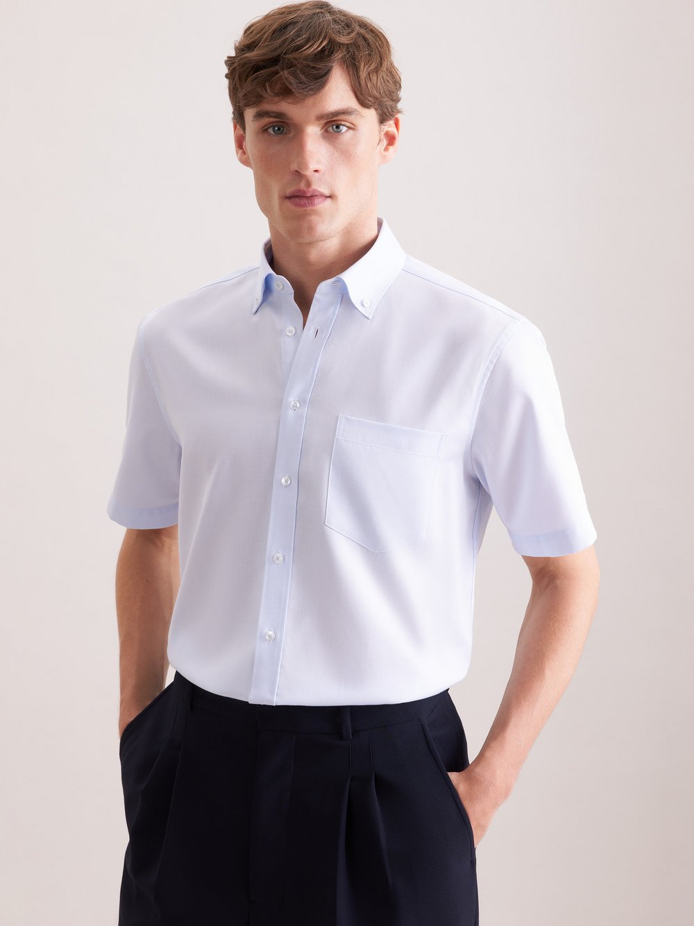 Seidensticker Business Hemd Herren Regular Fit Baumwolle blau strukturiert, 40