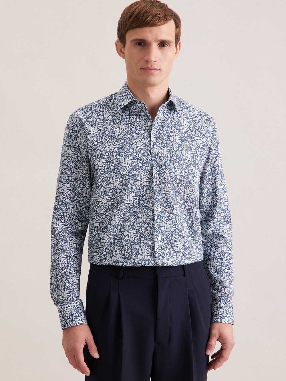 Seidensticker Business Hemd Herren Regular Fit Baumwolle grau bedruckt, 41