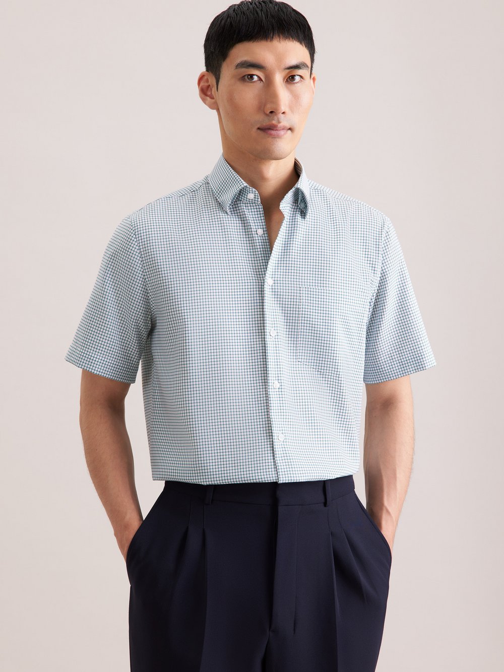 Seidensticker Business Hemd Herren Regular Fit Baumwolle grün kariert, 46