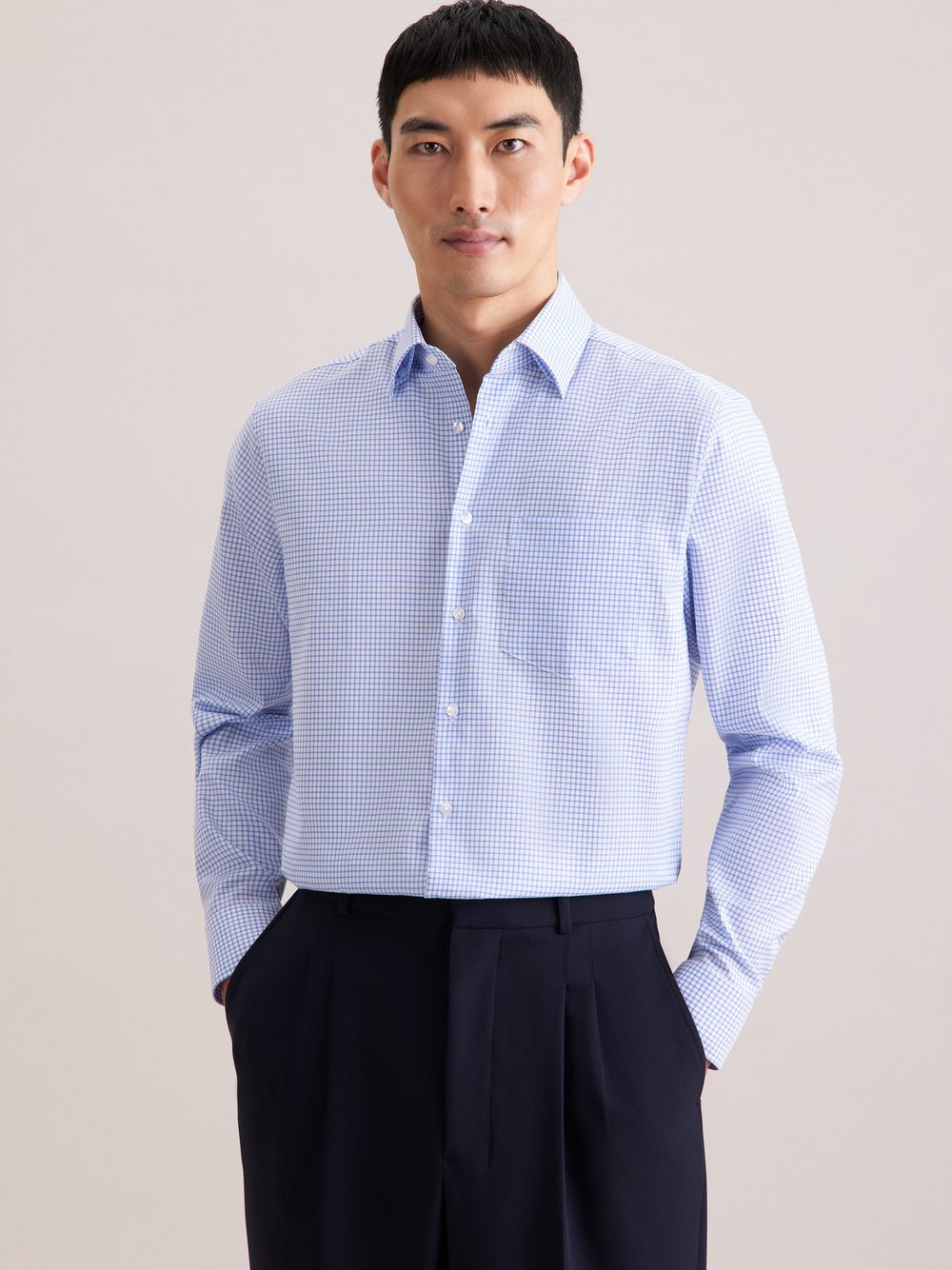 Thumbnail - Seidensticker Business Hemd Herren Comfort Fit Baumwolle blau kariert, 43